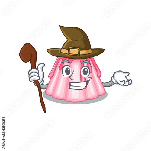 a mascot concept of strawberry jelly performed as a witch