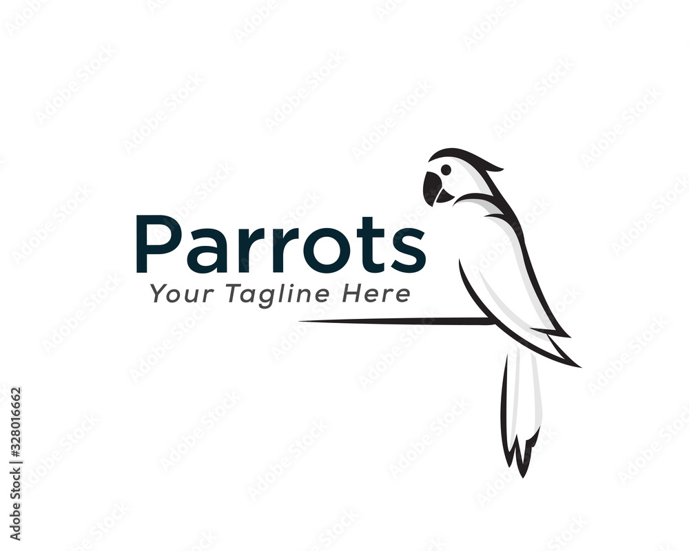 Black white perch parrot art logo design inspiration