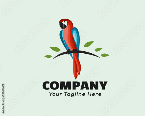 elegant parrot perch on branch logo design inspiration