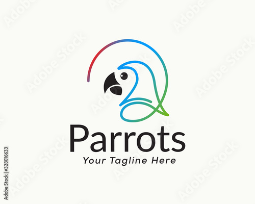Single line art head parrot logo design inspiration