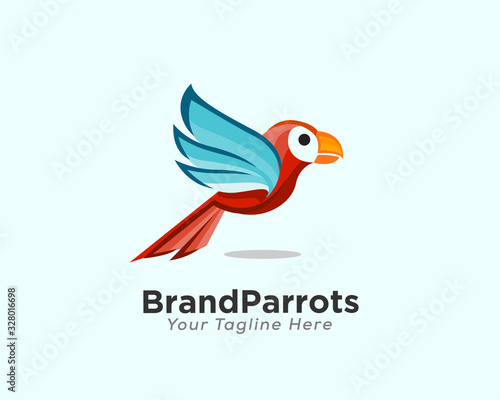 Simple colorful flying parrot logo design inspiration