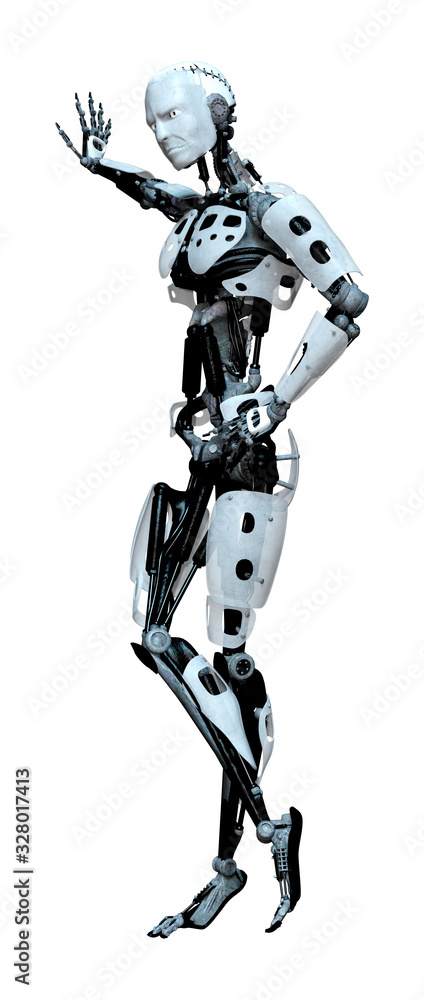 3D Rendering Male Robot on White 3D Rendering Male Robot on White