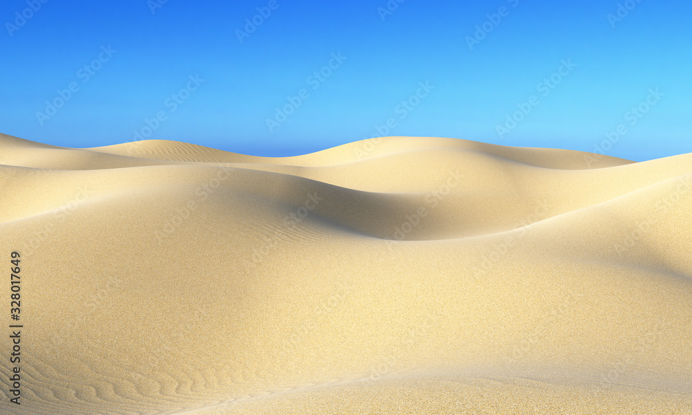 Smooth sand dunes under blue sky