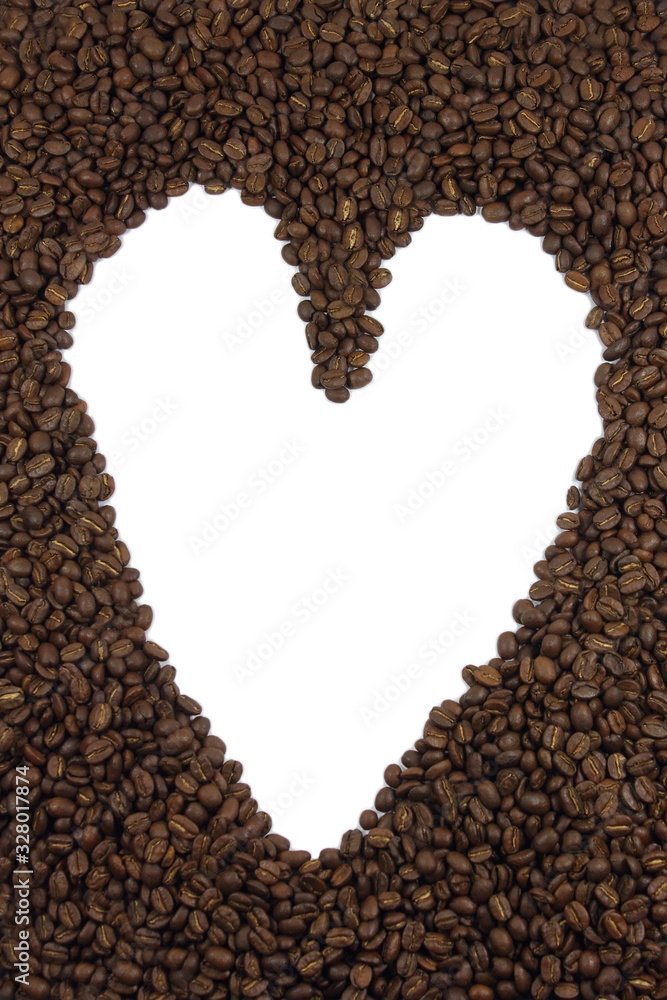 Love heart made with dark roasted coffee beans Love heart made with dark roasted coffee beans