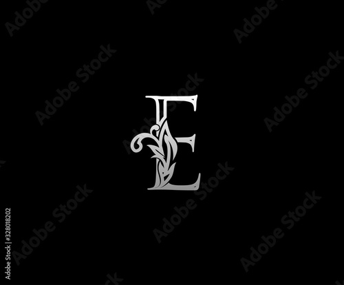 Initial E letter silver luxury beauty flourishes vintage monogram logo perfect for boutique, wedding invitation, restaurant,hotel.