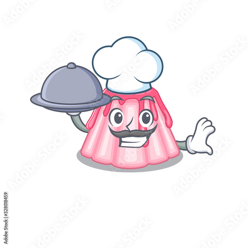 A picture of strawberry jelly as a Chef serving food on tray