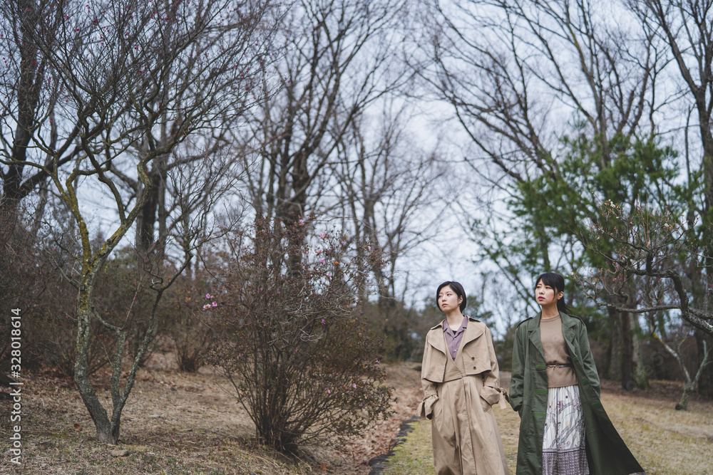 梅と女性 梅と女性