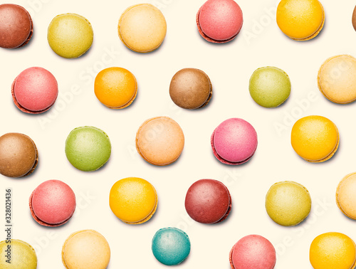 Colorful Macarons Backdrop. Biscuits Dessert Retro Background