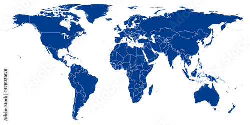 Fototapeta Naklejka Na Ścianę i Meble -  World Map vector. Blue similar world map blank vector on white background.  Blue similar world map with borders of all countries.  High quality world  map.  Stock vector. Vector illustration EPS 10.