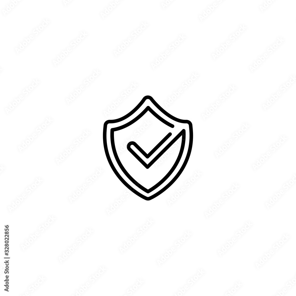 Black shield with tick sign. Vector flat icon isolated on white. security sign. Black shield with tick sign. Vector flat icon isolated on white. security sign.