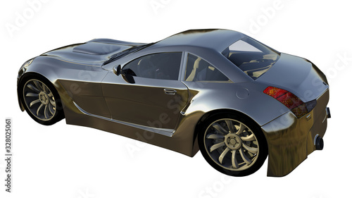 Silver Sports Car 3-D-Illustration (Isolated on White)