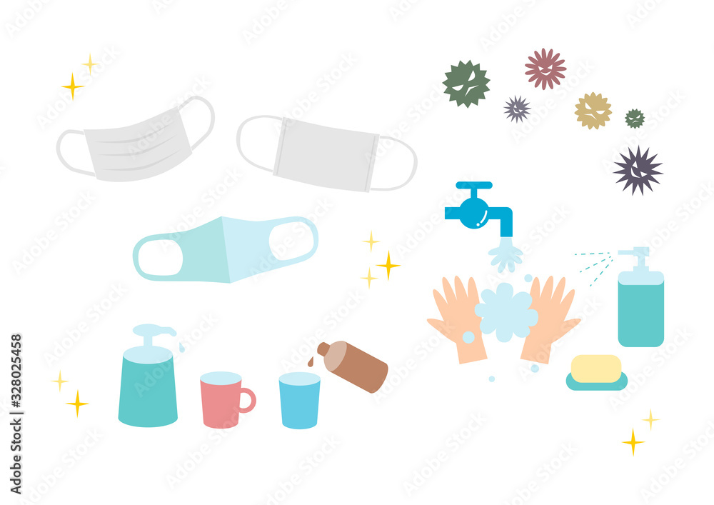 ウイルス 風邪 花粉症予防のイラスト アイコンセット Stock ベクター Adobe Stock