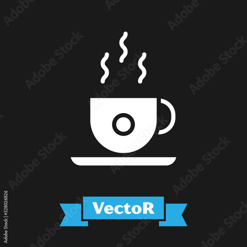 White Coffee cup icon isolated on black background. Tea cup. Hot drink coffee. Vector Illustration