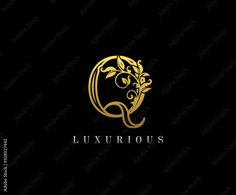 Gold Letter Q Logo. Q Letter Design Vector with Golden Colors and Floral Hand Drawn. Gold Letter Q Logo. Q Letter Design Vector with Golden Colors and Floral Hand Drawn.