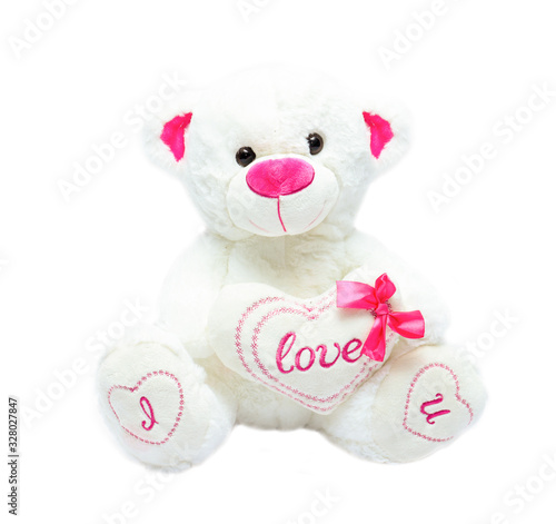 Plush Beautiful bear soft toy isolated on the white background