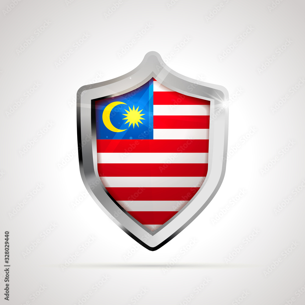 Fototapeta premium Malaysia flag projected as a glossy shield on a white background