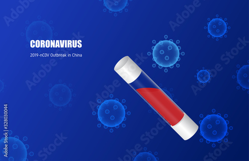 Coronavirus (2019-nC0V) in virus tube. Outbreak in China and spread throughout the world. The virus attacks health of respiratory tract.