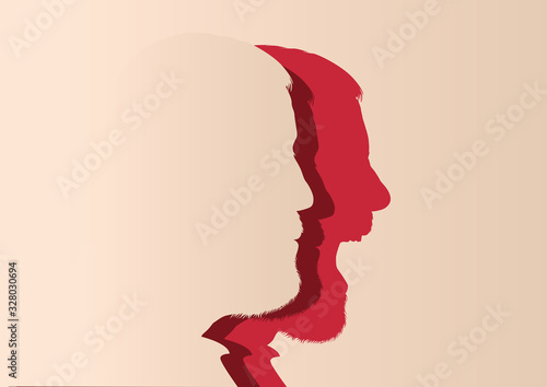 Concept de l’humeur et du changement d’expression avec un homme au visage impassible qui se transforme en se mettant à crier.