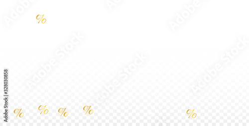 Luxury Vector Gold Percentage Sign Confetti on Transparent. Percent Sale Background. Business, Economics Print. Discount Illustration. Promotion Poster. Black Friday Banner. Special offer Template.
