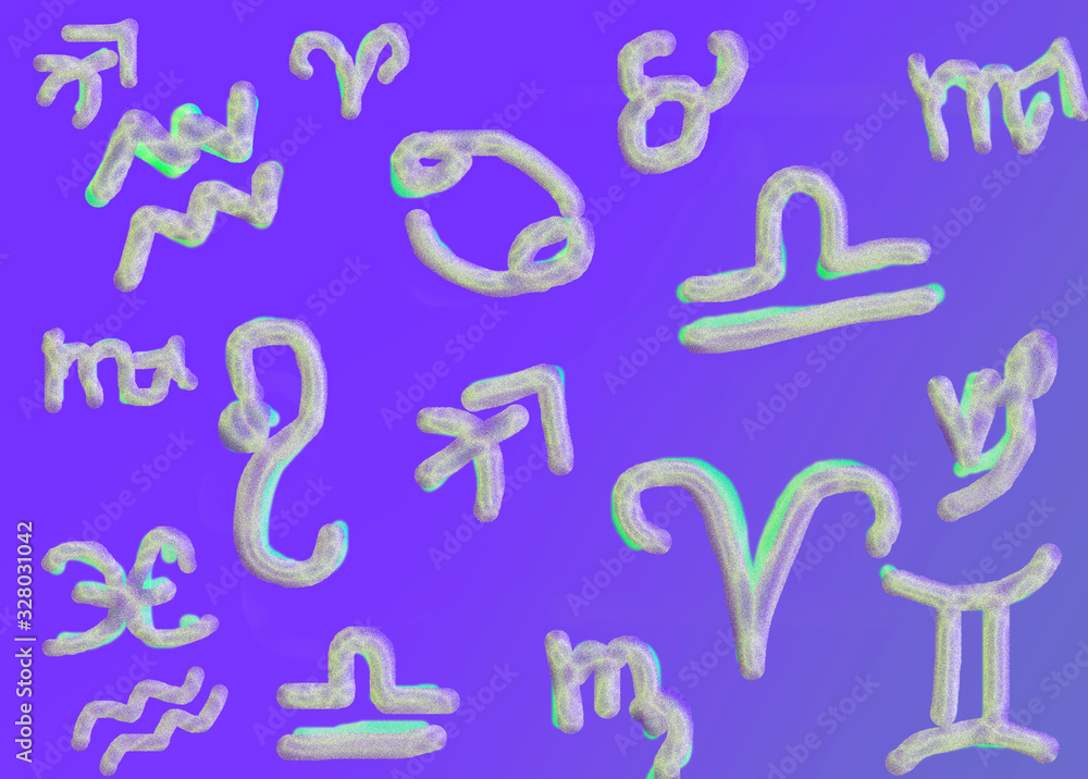 Astrological symbols on violet background