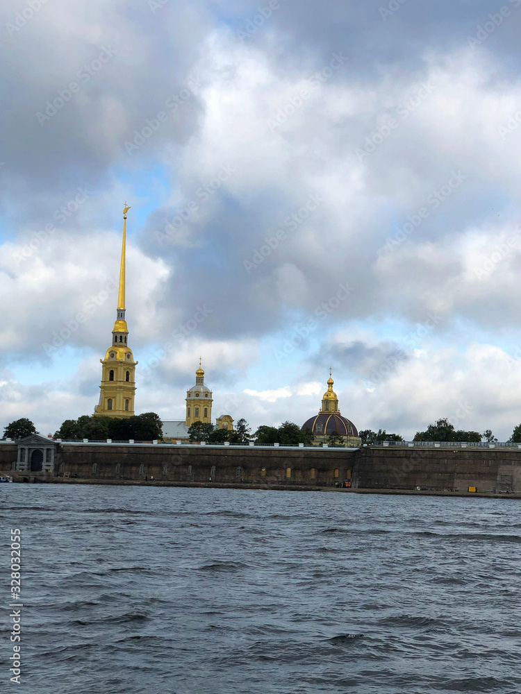 St. Petersburg, Russia: Peter and Paul Fortress viewed from Neva river  Circa 18 century
