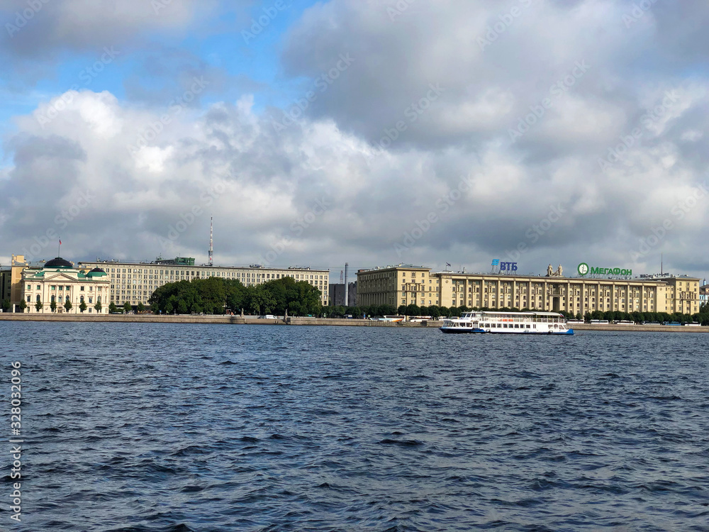 St. Petersburg, Russia: Buildings on Embankment, viewed from Neva river