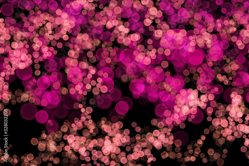 Abstract Blur Bokeh lights effect on pink colour, Black Background, Glitter, Defocused, Seamless polka dot pattern , Creative, Illustration design