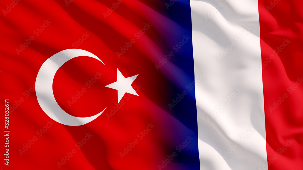 Waving Turkey and France Flags