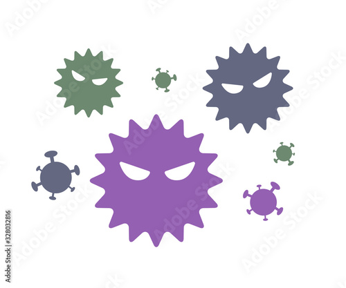 ウイルスのイラスト、アイコン、感染症、花粉、病気、風邪、ばい菌