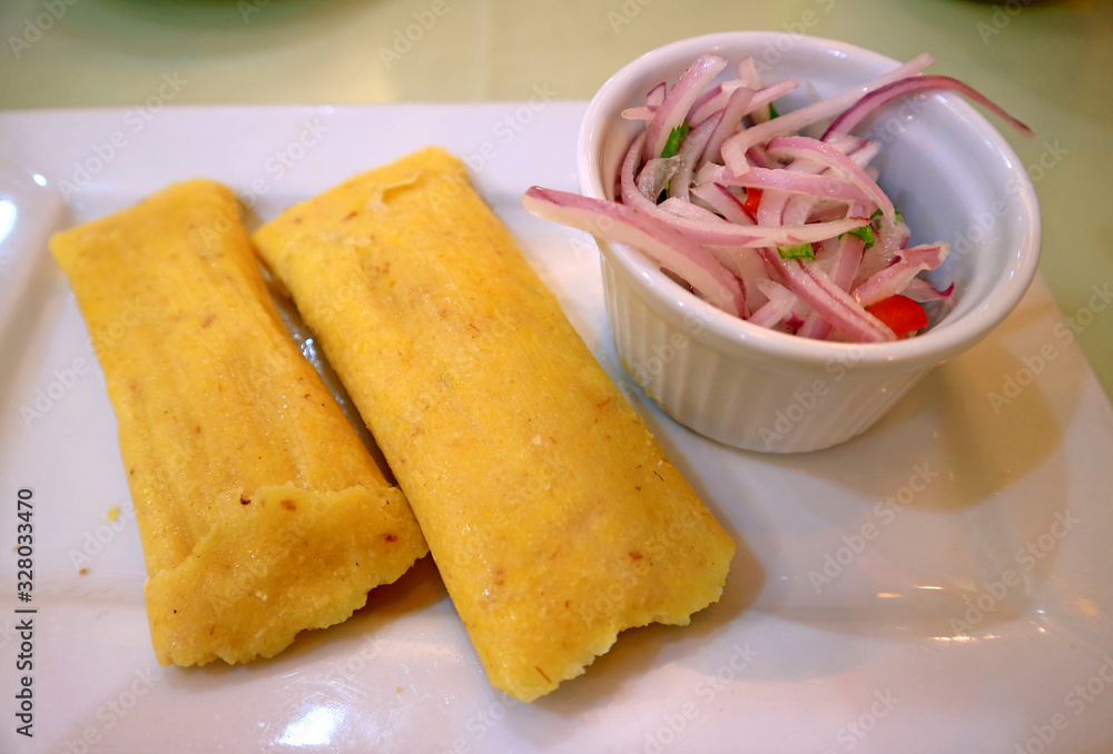 Φωτογραφία Plate of Humitas or Steamed Fresh Corn Cakes, a Popular Traditional Food of the
