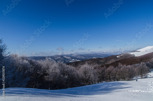 Zimowa panorama z po  oniny Wetli  skiej Bieszczady