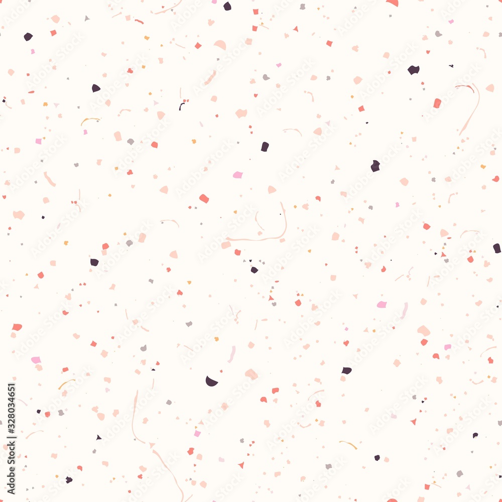 Terrazzo seamless pattern on light beige background. Vector abstract illustration.