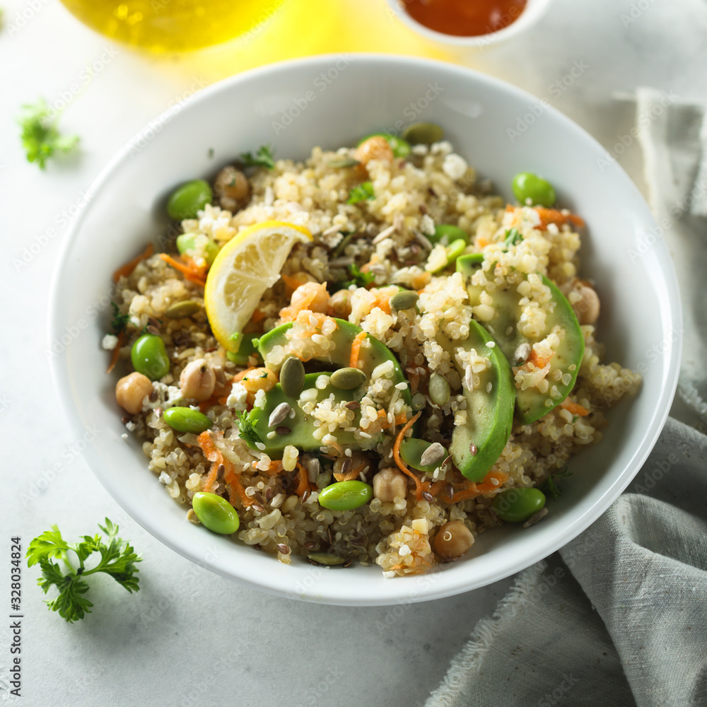 Healthy quinoa bowl with soy beans and avocado Healthy quinoa bowl with soy beans and avocado