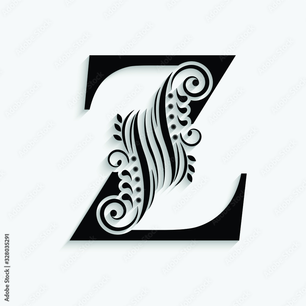 letter Z. Black flower alphabet. Beautiful capital letter with ...