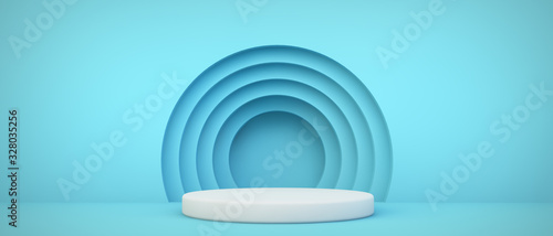 blue podium with circles background