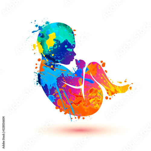 Newborn silhouette. Baby symbol of splash paint