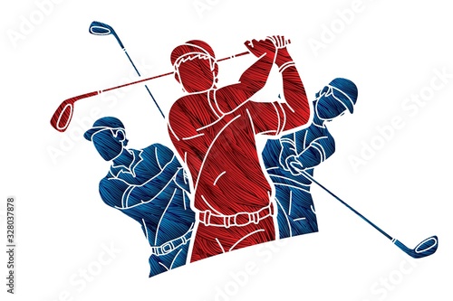 Golf players Golfer action cartoon sport graphic vector.