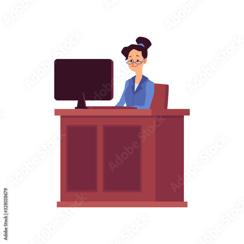 Judge in court of law woman character, flat cartoon vector illustration isolated.