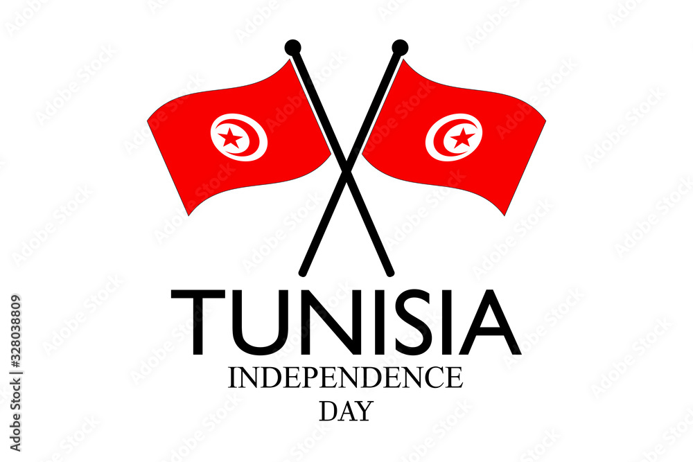 Tunisia Independence Day on March 20. Greeting card, poster, banner with flag. Vector Illustration on white background Tunisia Independence Day on March 20. Greeting card, poster, banner with flag. Vector Illustration on white background