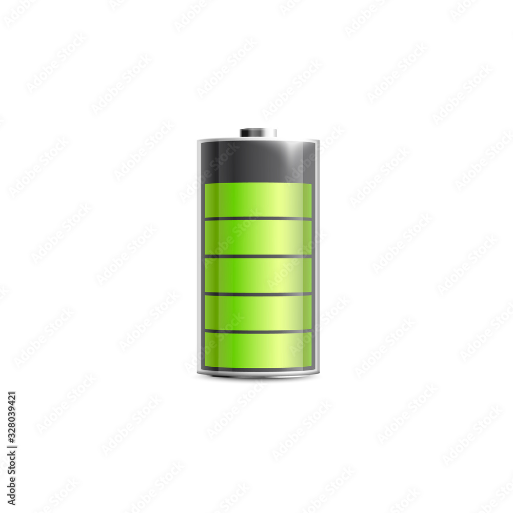 Charged battery icon with energy level realistic vector illustration isolated. Charged battery icon with energy level realistic vector illustration isolated.