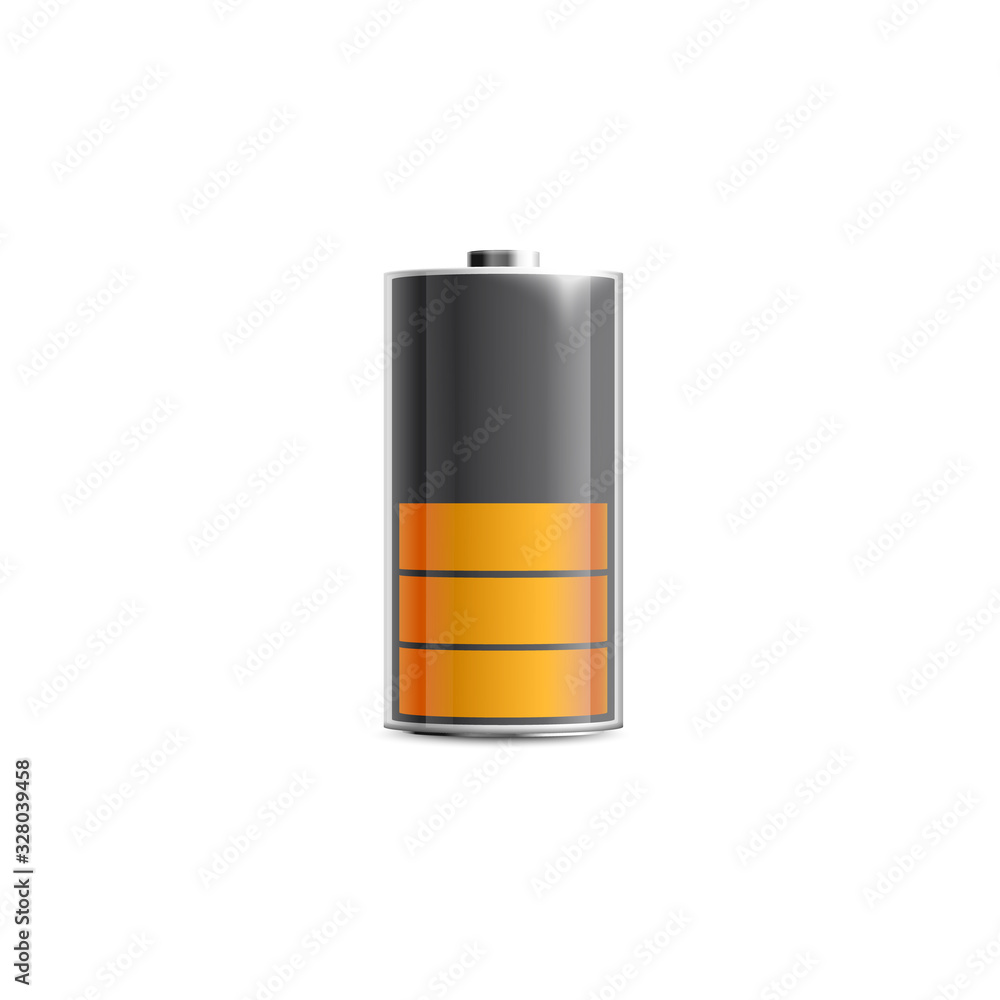 Half charged battery with energy level, realistic vector illustration isolated. Half charged battery with energy level, realistic vector illustration isolated.