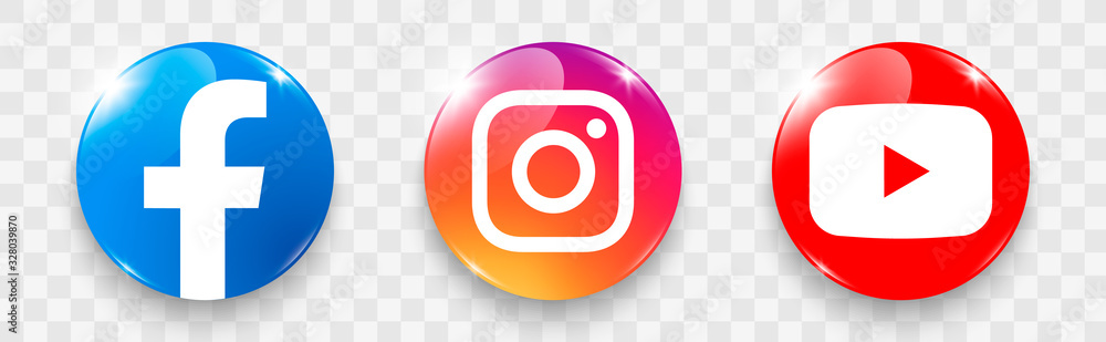 Popular social media logo on a transparent background. Social media glass  icons: facebook, instagram, youtube Stock Vector | Adobe Stock