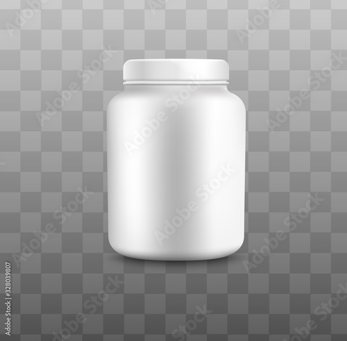 Realistic protein powder container mockup - white plastic jar without a label