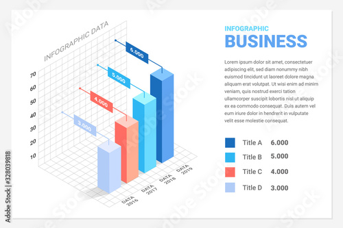 3D infographic data years charts marketing with line isometric for Business infographic presentation