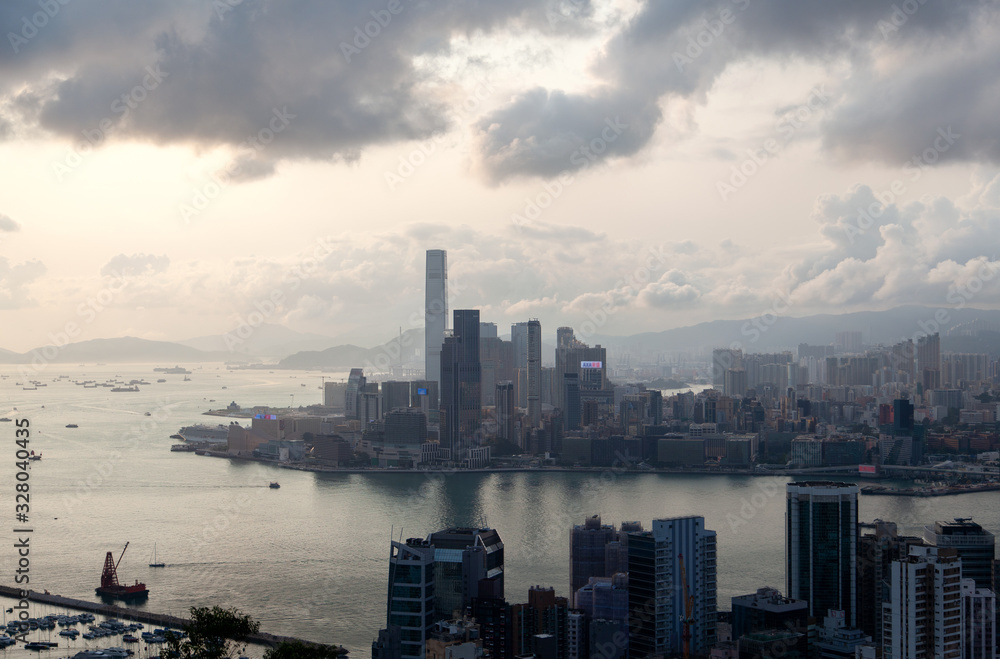 Fototapeta premium Cityscape Hong Kong buildings and skyscrapers on coastline