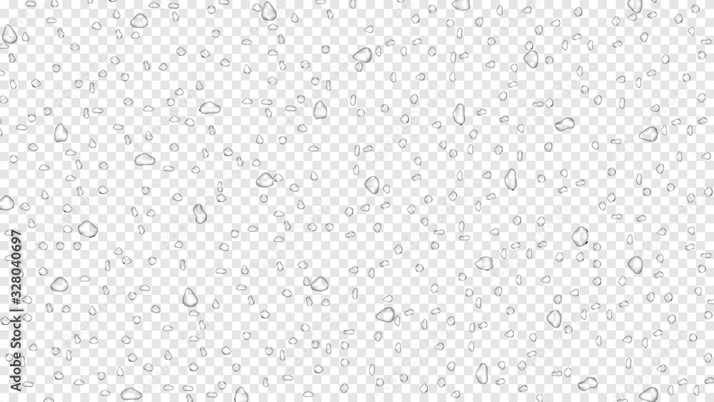 Water rain drops on transparent background, realistic style, vector elements