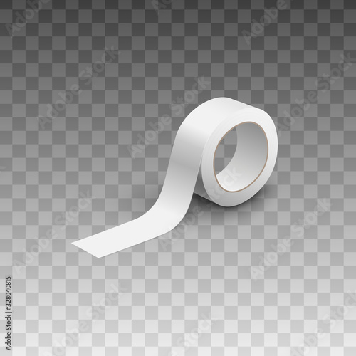 Roll of adhesive white tape, realistic vector mockup illustration isolated.