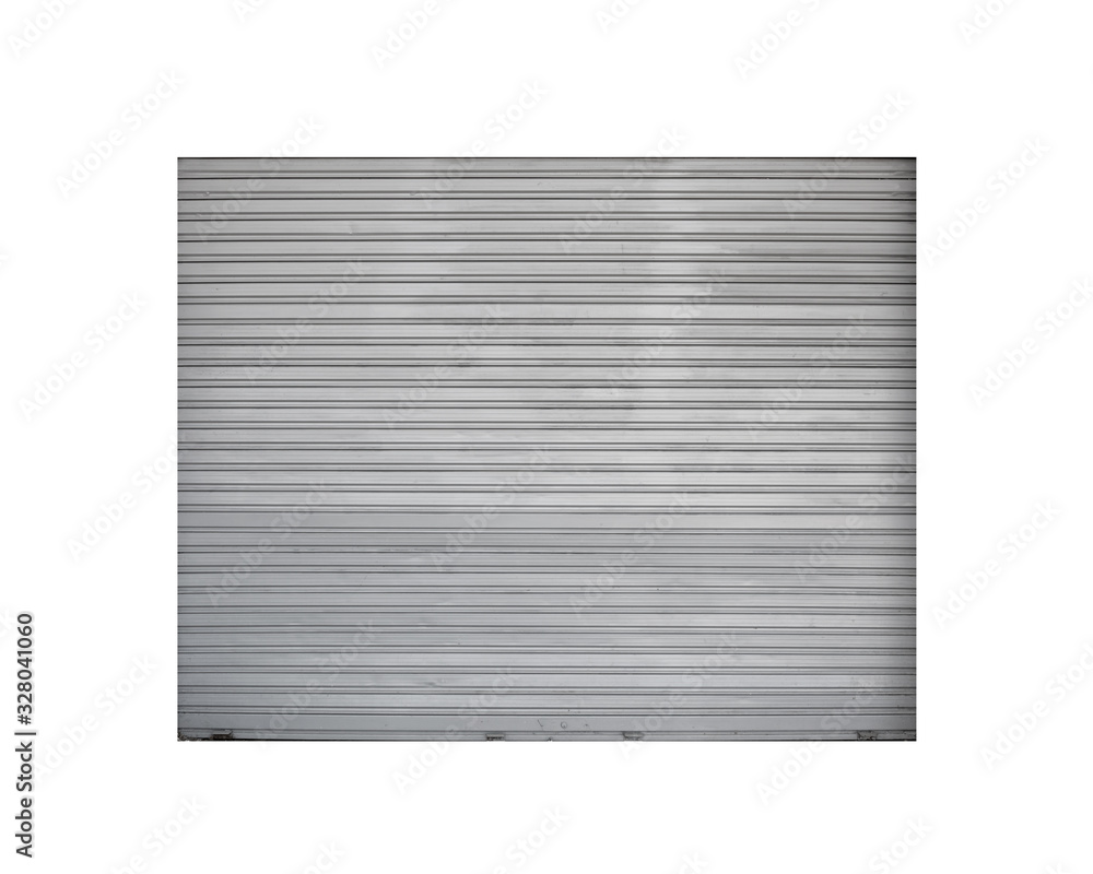 Old gray metallic warehouse gate isolated on white Old gray metallic warehouse gate isolated on white
