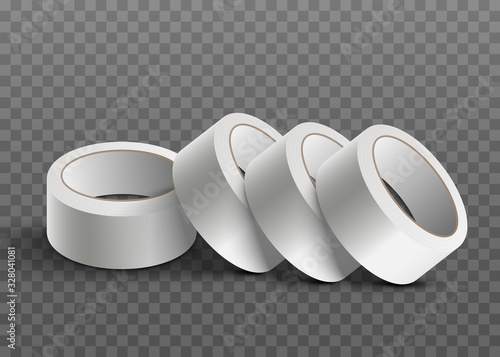 White realistic sticky tape roll stack isolated on transparent background.