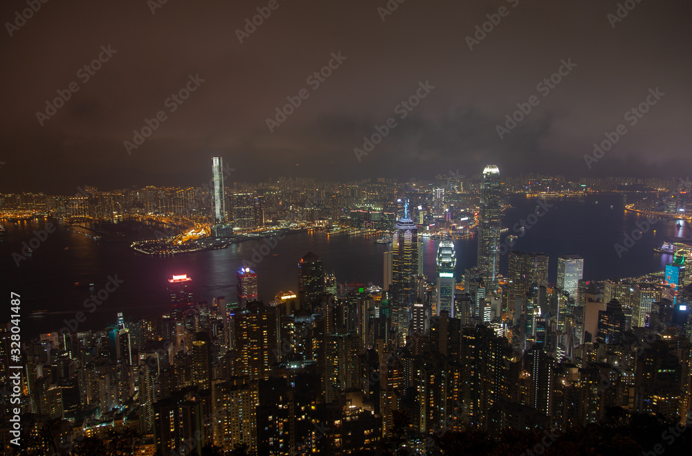 Cityscape Hong Kong Yau Tsim Mong flashing skyscraper